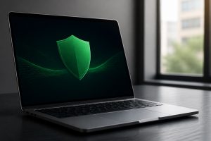 Laptop mit Schutzsymbol auf dem Bildschirm